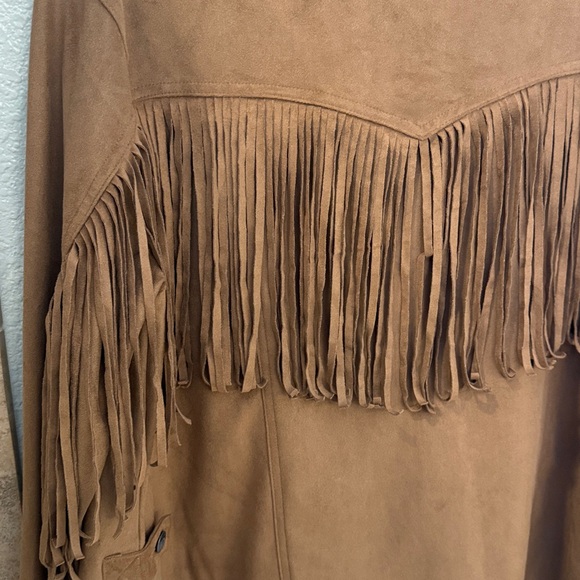 We The Free by free people Fringe Out Vegan Suede Jacket Sz XS Brown Tan - Picture 15 of 16